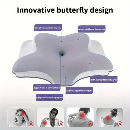 Oreiller cervical Somna en mousse à mémoire posé sur un lit
