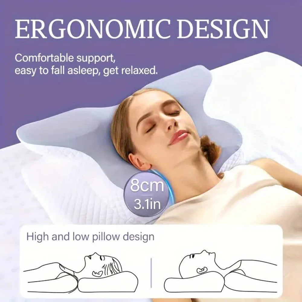 Oreiller cervical Somna en mousse à mémoire posé sur un lit