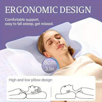 Oreiller cervical Somna en mousse à mémoire posé sur un lit