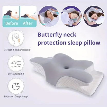Oreiller cervical Somna en mousse à mémoire posé sur un lit